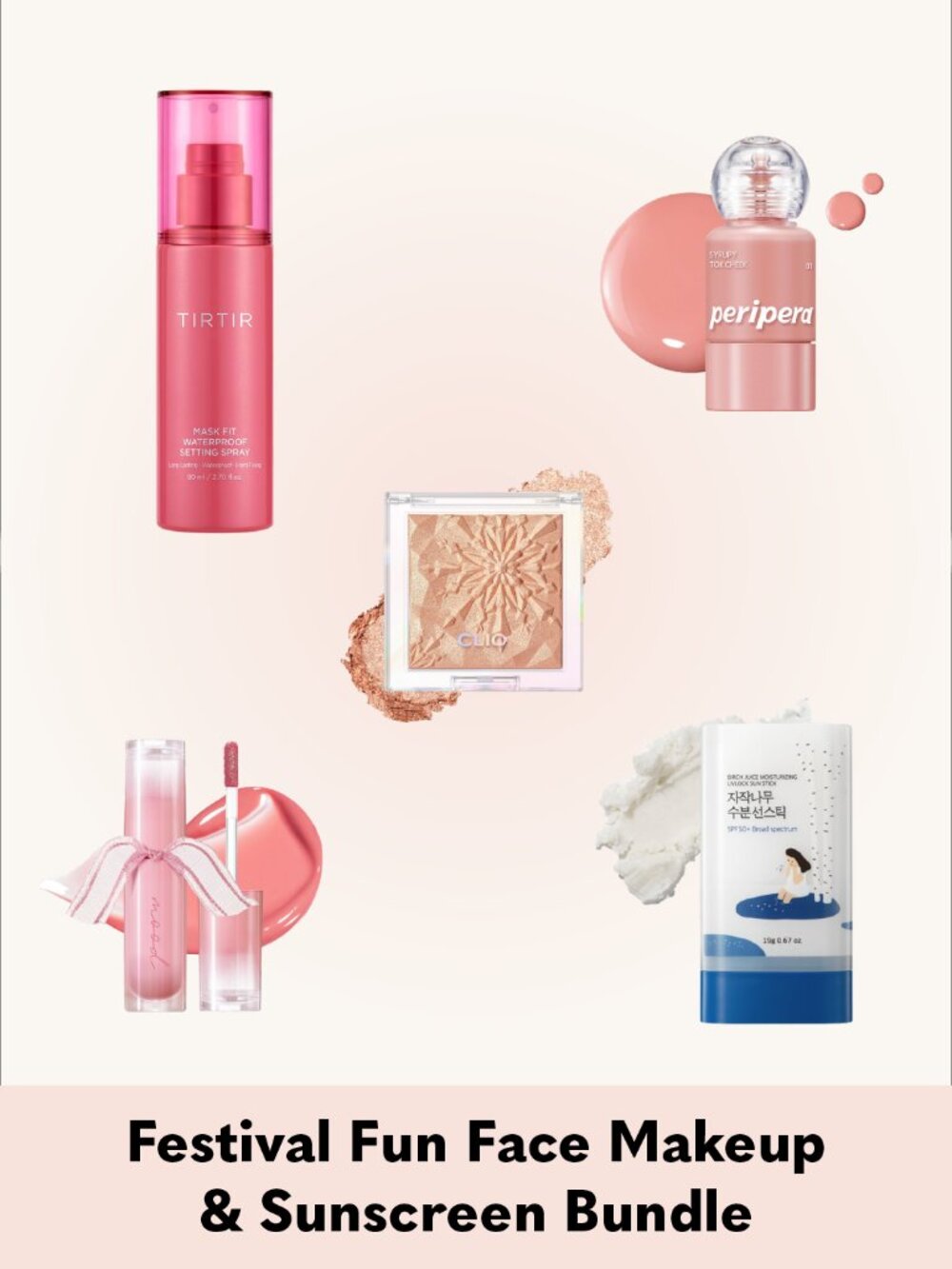 Festival Fun Face Makeup & Sunscreen Bundle - Round Lab, TirTir, Clio, Peripera